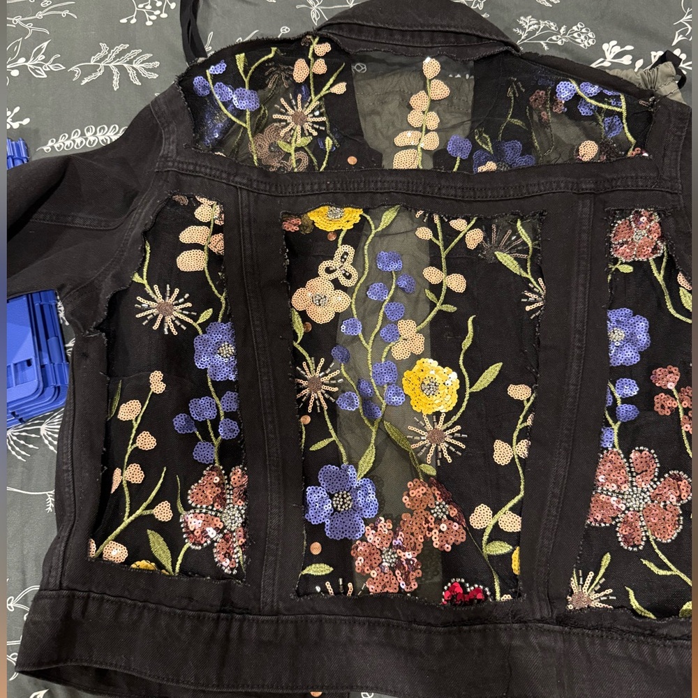 Floral Embroidered Black Jacket, hand made!